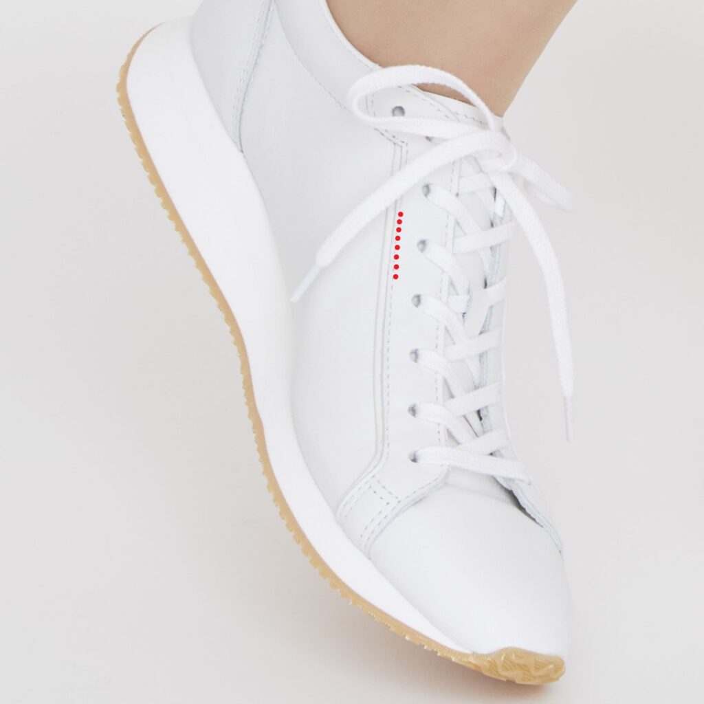 画像:Gabbyの砂除け(タン)を縫い止める位置の図解